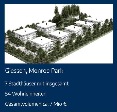 Giessen, Monroe Park 7 Stadthäuser mit insgesamt54 WohneinheitenGesamtvolumen ca. 7 Mio €